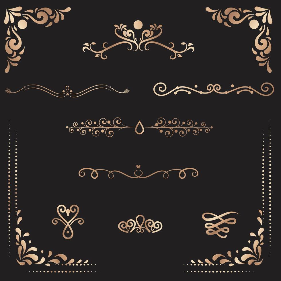 ornemental éléments collection noir conception illustration ensemble masse décoration antique calligraphie décor forme pack vecteur