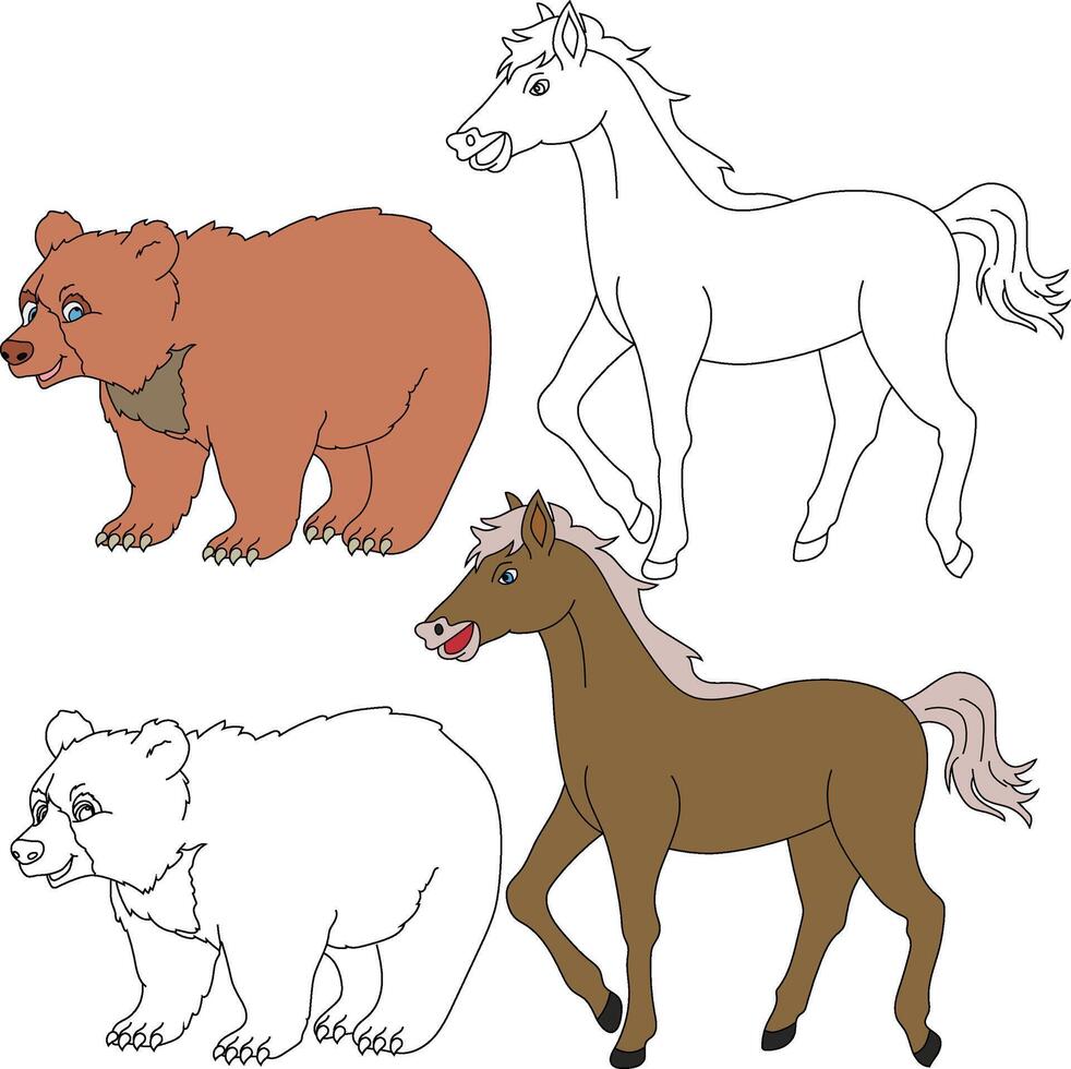 ours et cheval clipart. sauvage animaux clipart collection pour les amoureux de jungles et faune. cette ensemble volonté être une parfait une addition à votre safari et sur le thème du zoo projets vecteur