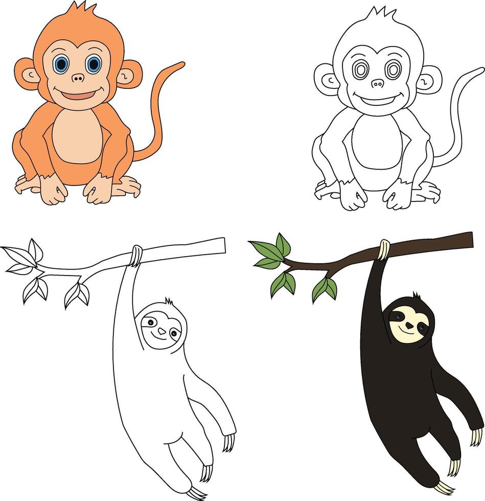 la paresse et singe clipart. sauvage animaux clipart collection pour les amoureux de jungles et faune. cette ensemble volonté être une parfait une addition à votre safari et sur le thème du zoo projets vecteur