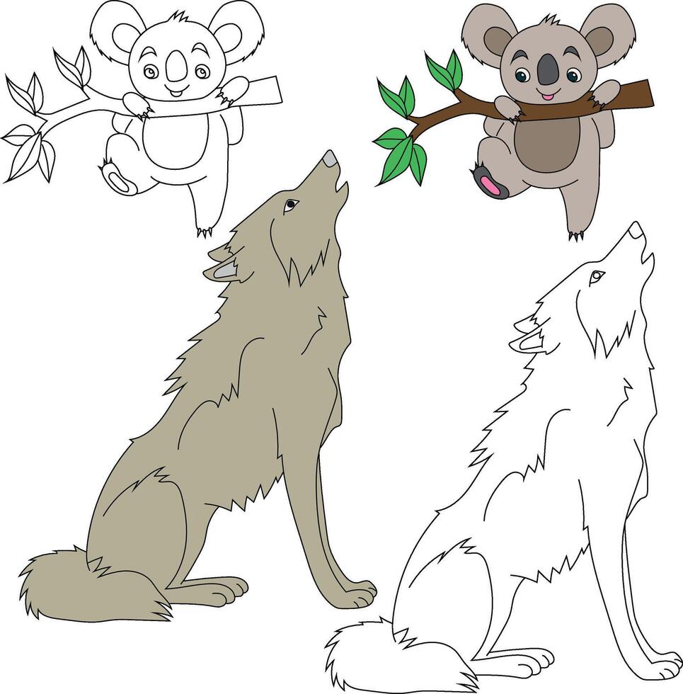 Loup et koala clipart. sauvage animaux clipart collection pour les amoureux de jungles et faune. cette ensemble volonté être une parfait une addition à votre safari et sur le thème du zoo projets vecteur