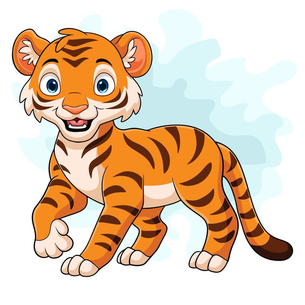 dessin animé mignonne bébé tigre sur blanc Contexte vecteur