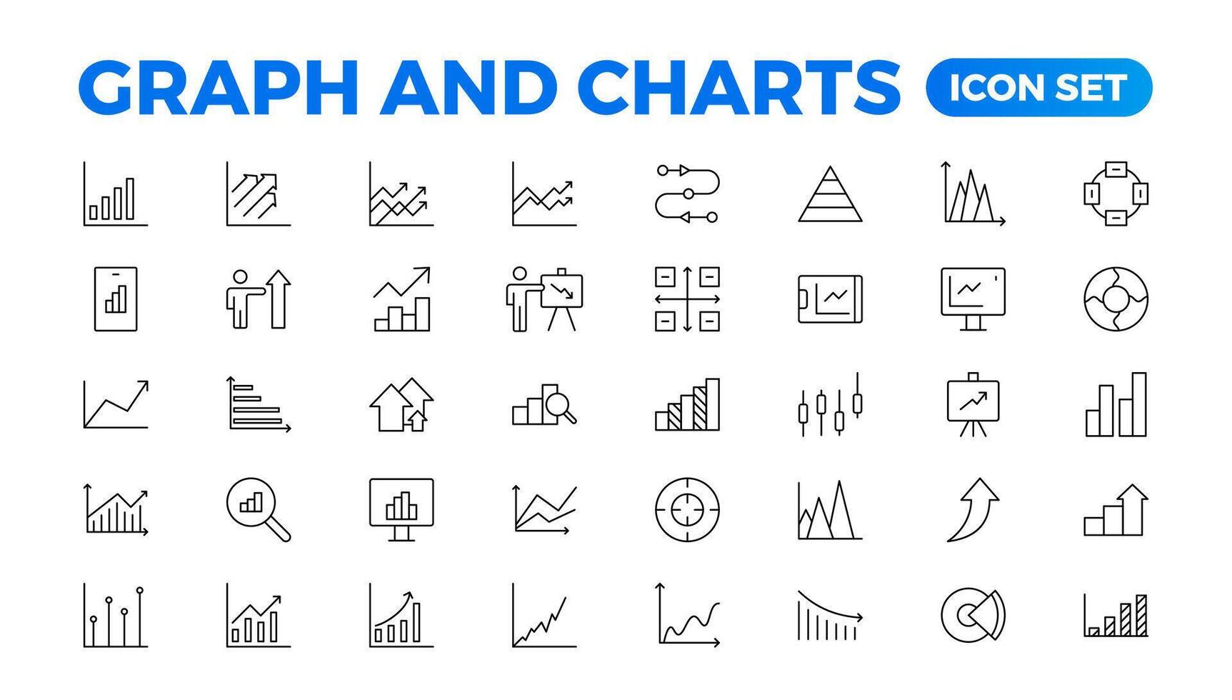 croissance bar graphique icône ensemble. affaires graphiques et graphiques Icônes. statistiques et analytique icône. statistique et données, graphiques schémas, argent, vers le bas ou en haut La Flèche. contour icône collection. vecteur