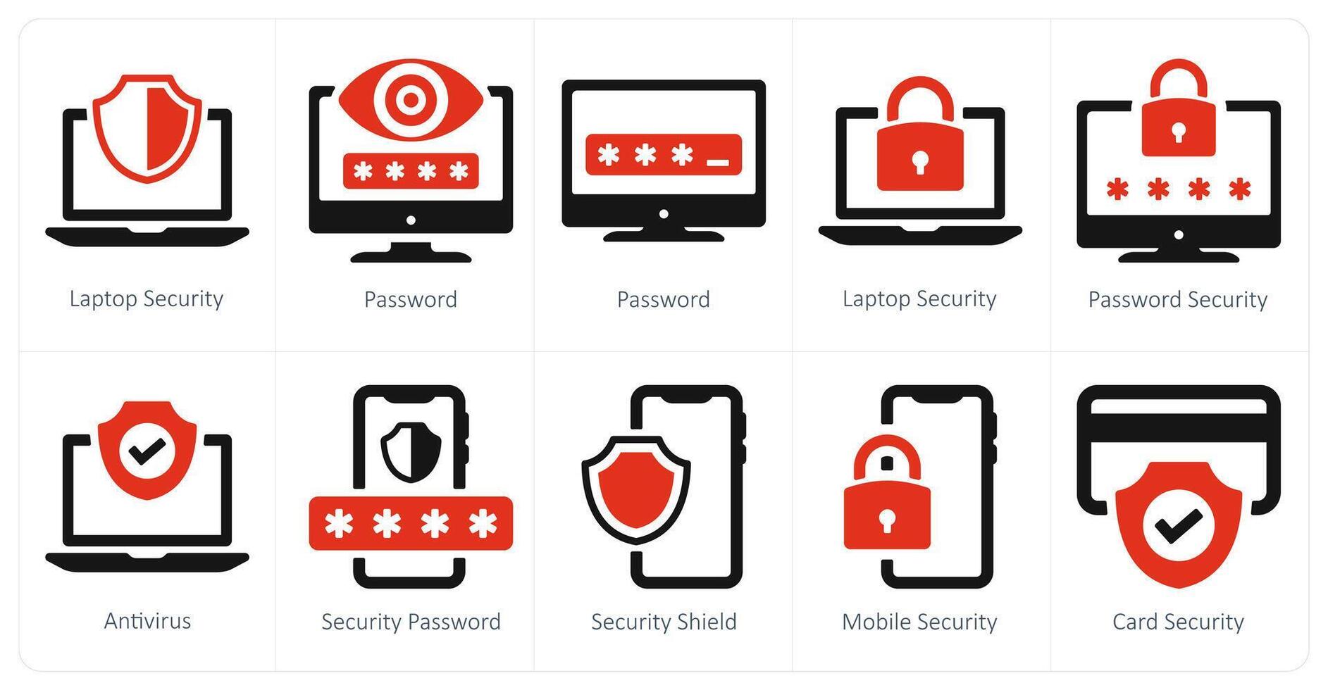 une ensemble de dix Sécurité Icônes comme portable sécurité, mot de passe, antivirus vecteur