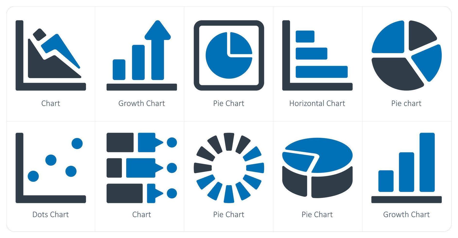 une ensemble de dix diagrammes et rapports Icônes comme graphique, croissance graphique, tarte graphique vecteur