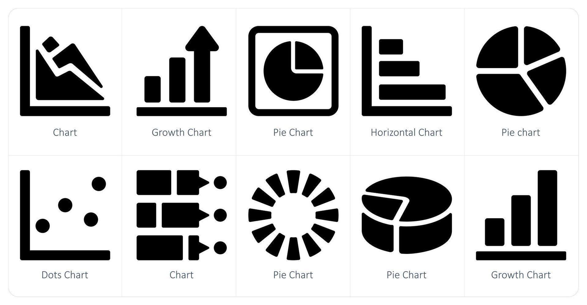 une ensemble de dix diagrammes et rapports Icônes comme graphique, croissance graphique, tarte graphique vecteur