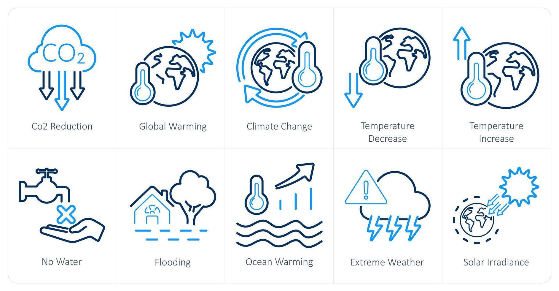 une ensemble de dix climat changement Icônes comme CO2 réduction, global échauffement, climat changement vecteur