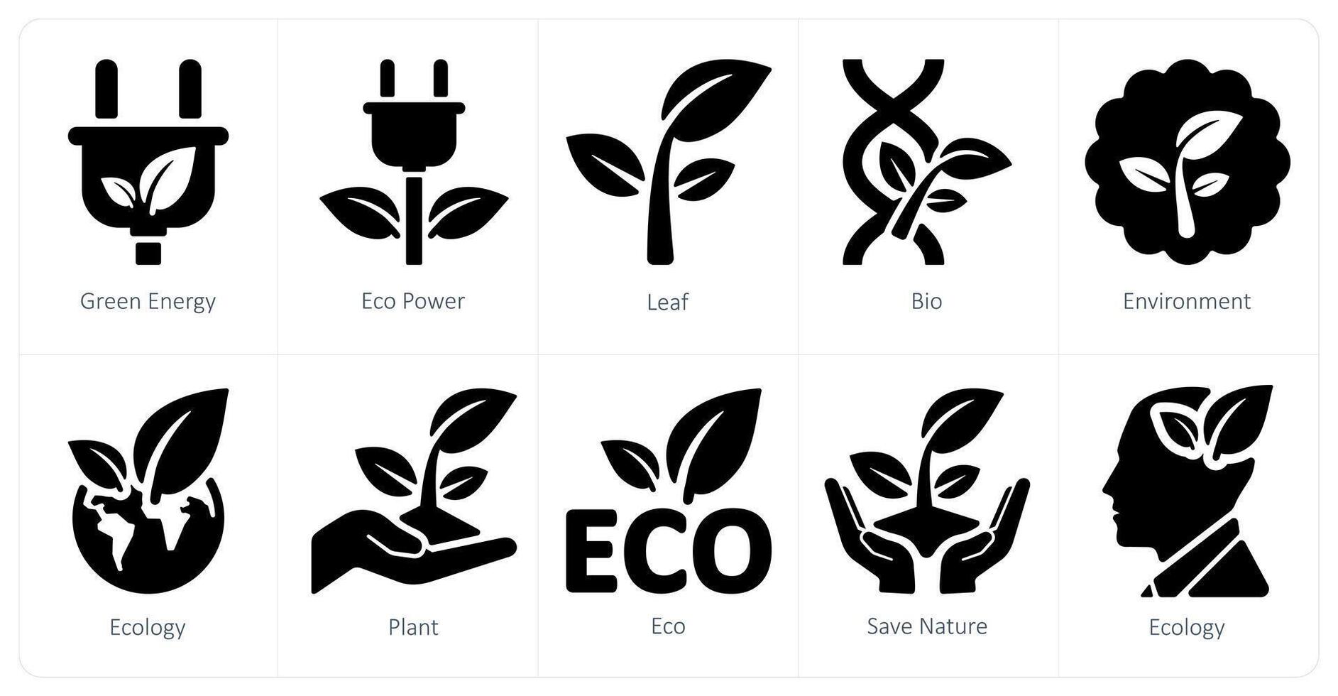 une ensemble de dix écologie Icônes comme vert énergie, éco pouvoir, feuille vecteur