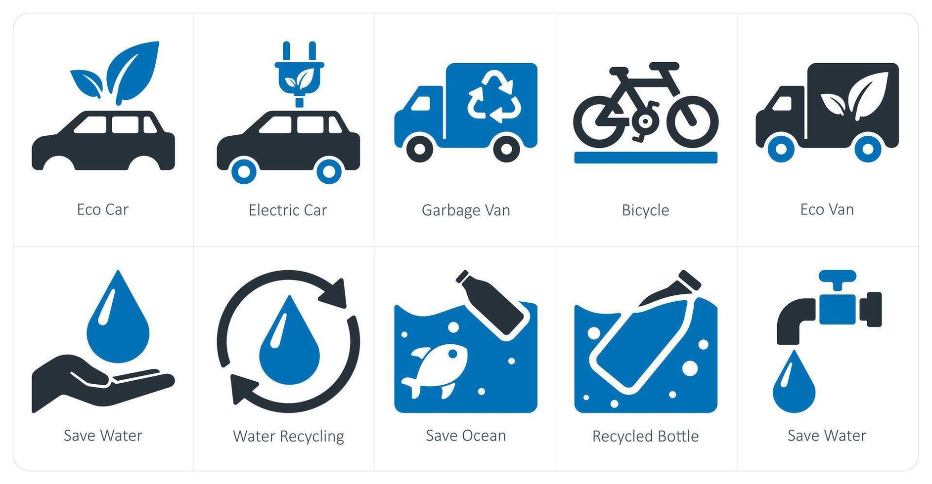 une ensemble de dix écologie Icônes comme éco voiture, électrique voiture, des ordures van vecteur