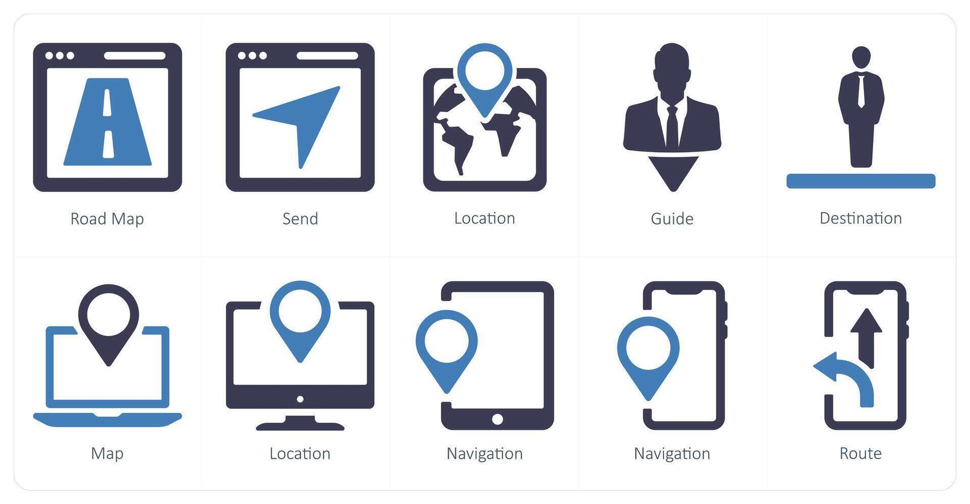 une ensemble de dix la navigation Icônes comme route carte, envoyer, emplacement vecteur