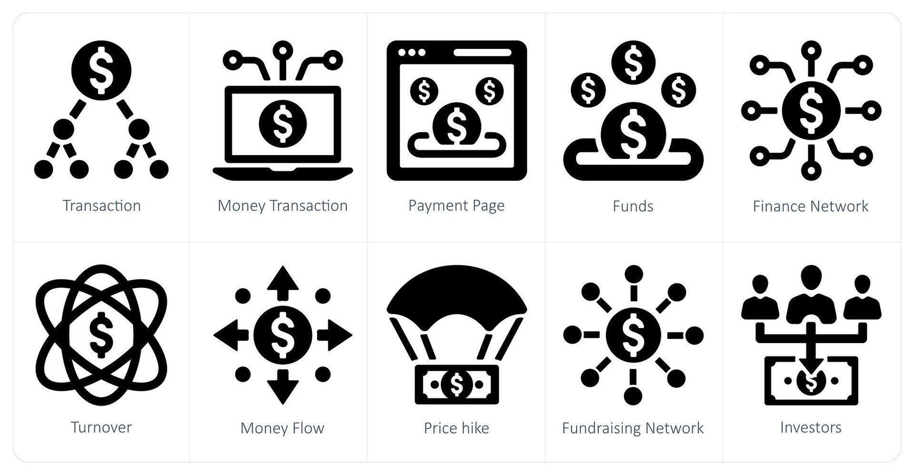 une ensemble de dix financement participatif Icônes comme transaction, argent transaction, Paiement page vecteur