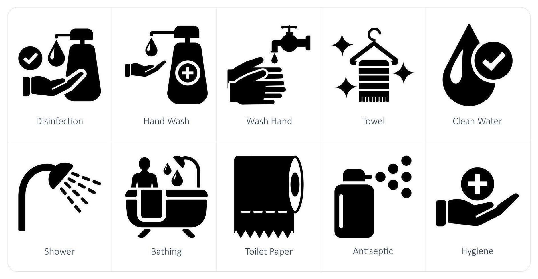une ensemble de dix hygiène Icônes comme désinfection, main laver, laver mains vecteur