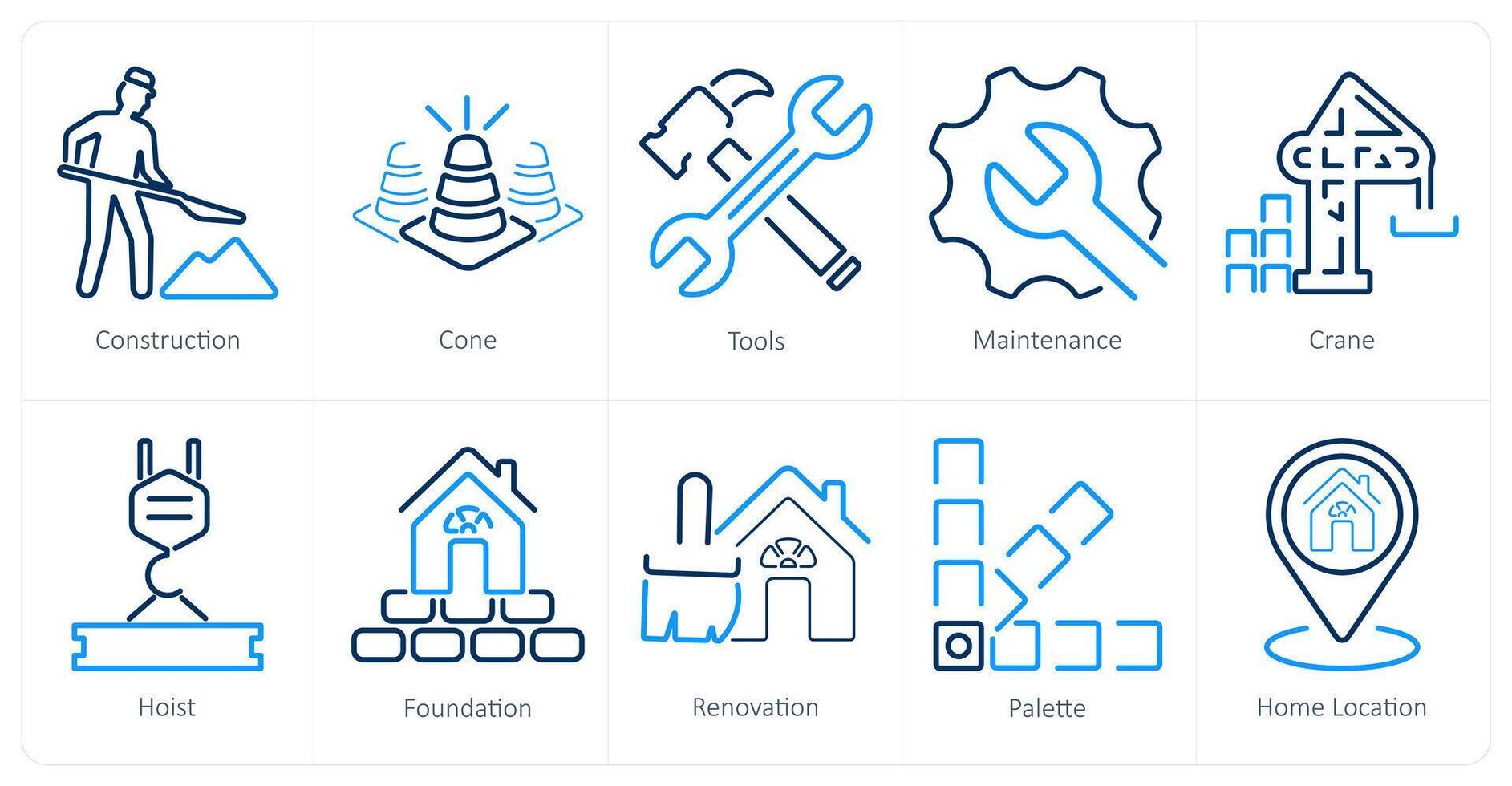 une ensemble de dix construire Icônes comme construction, cône, outils vecteur