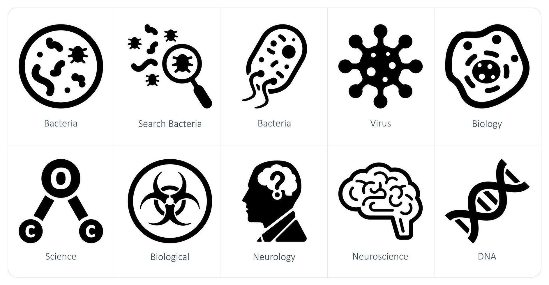 une ensemble de dix science et expérience Icônes comme bactéries, chercher bactéries, virus vecteur