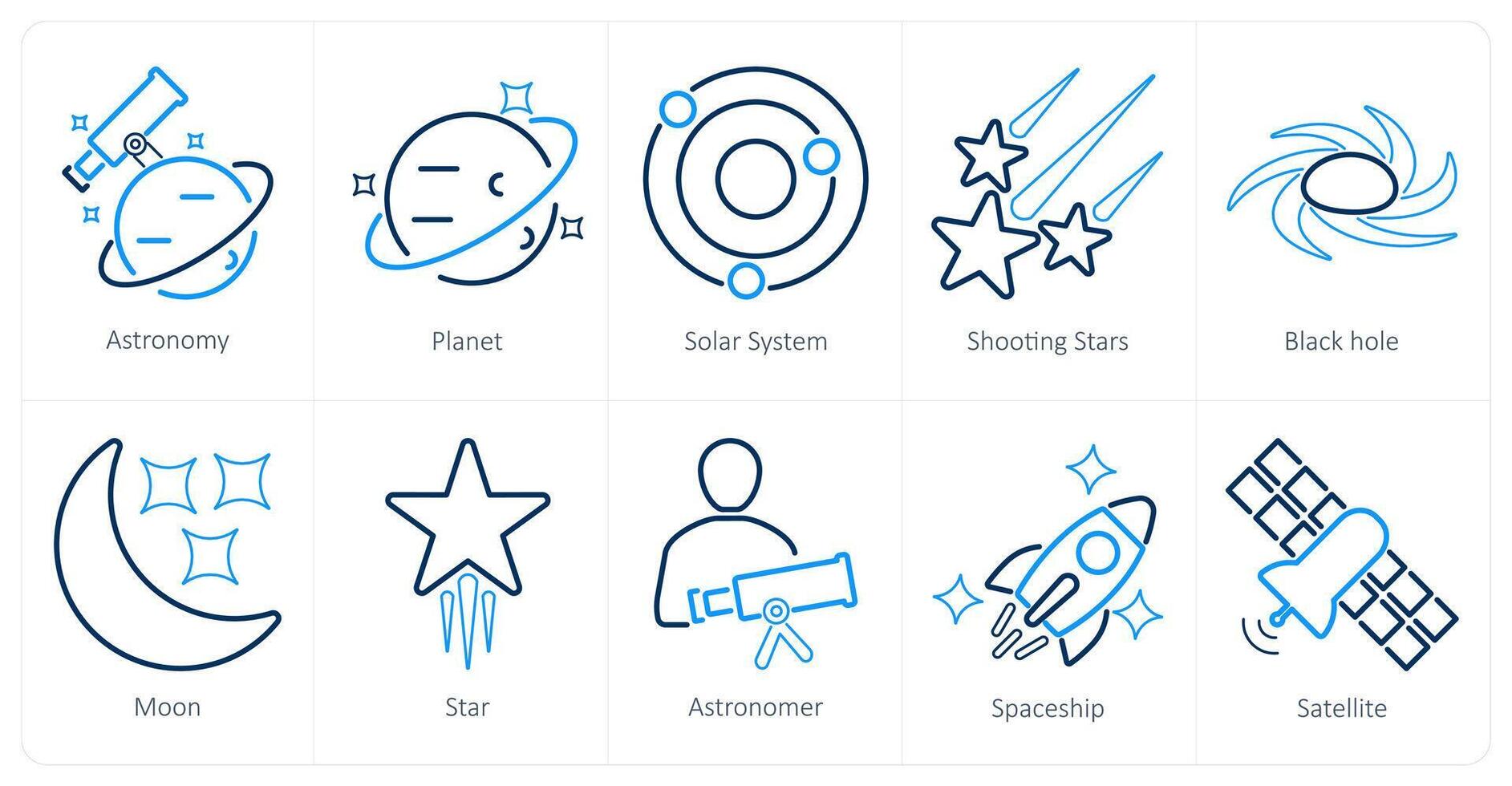 une ensemble de dix astronomie Icônes comme astronomie, planète, solaire système vecteur