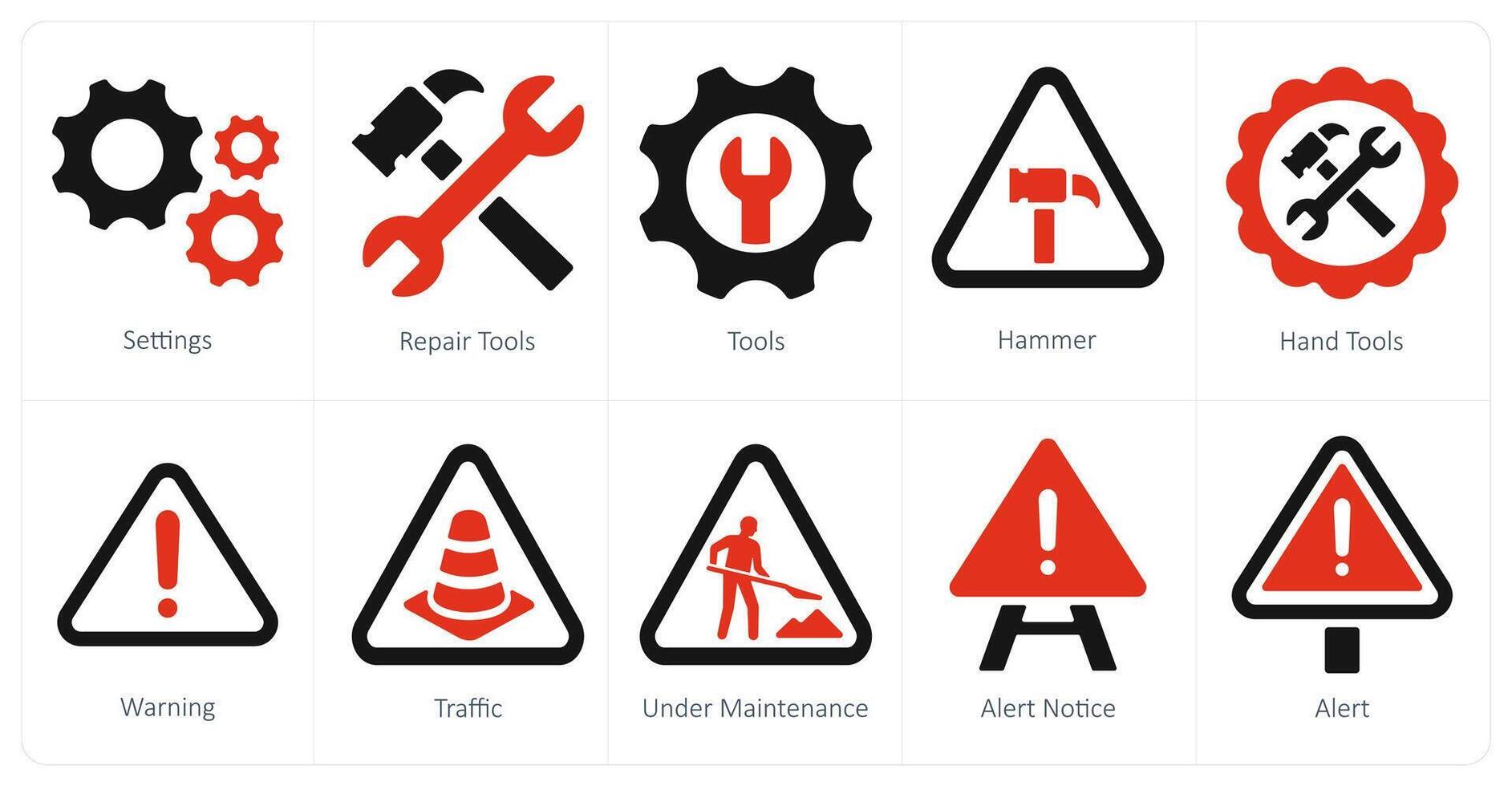 une ensemble de dix En construction Icônes comme paramètres, réparation outils, outils vecteur
