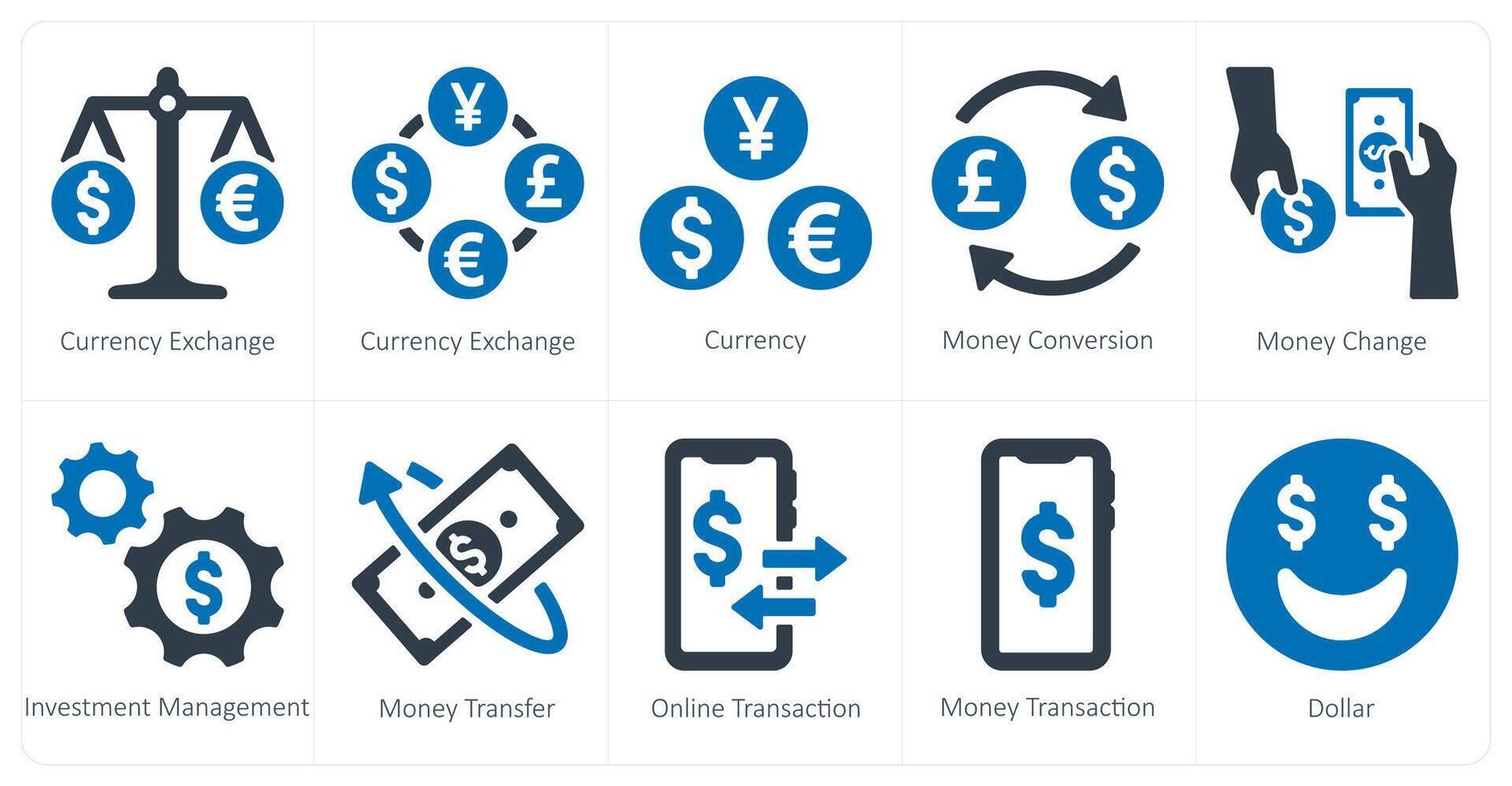 une ensemble de dix la finance Icônes comme devise échange, monnaie, argent conversion vecteur