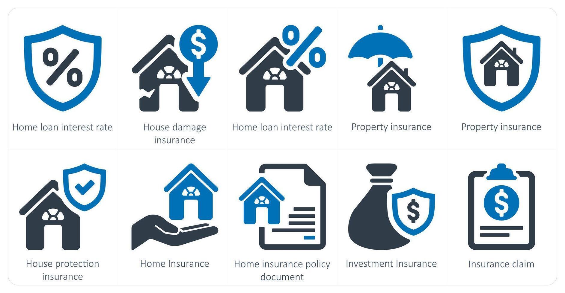 une ensemble de dix Assurance Icônes comme Accueil prêt l'intérêt taux, maison dommage assurance, propriété Assurance vecteur