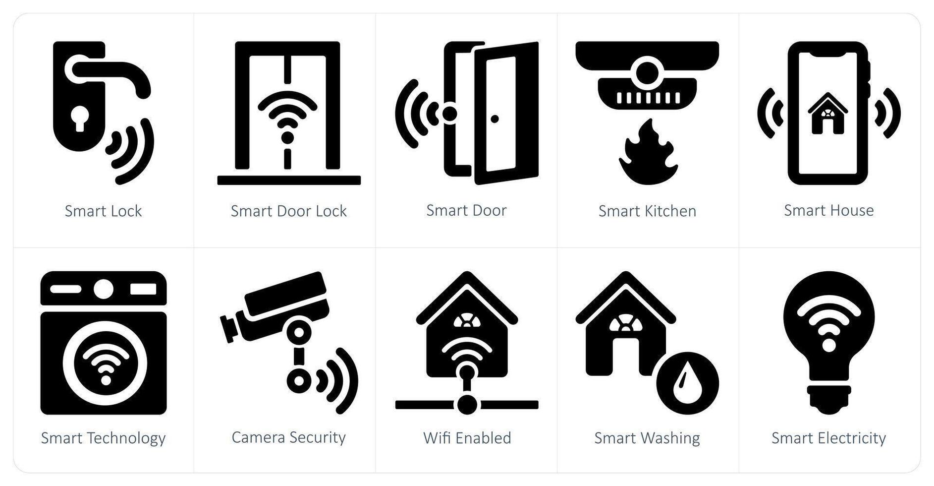 une ensemble de dix intelligent Accueil Icônes comme intelligent serrure, intelligent porte, serrure, intelligent porte vecteur