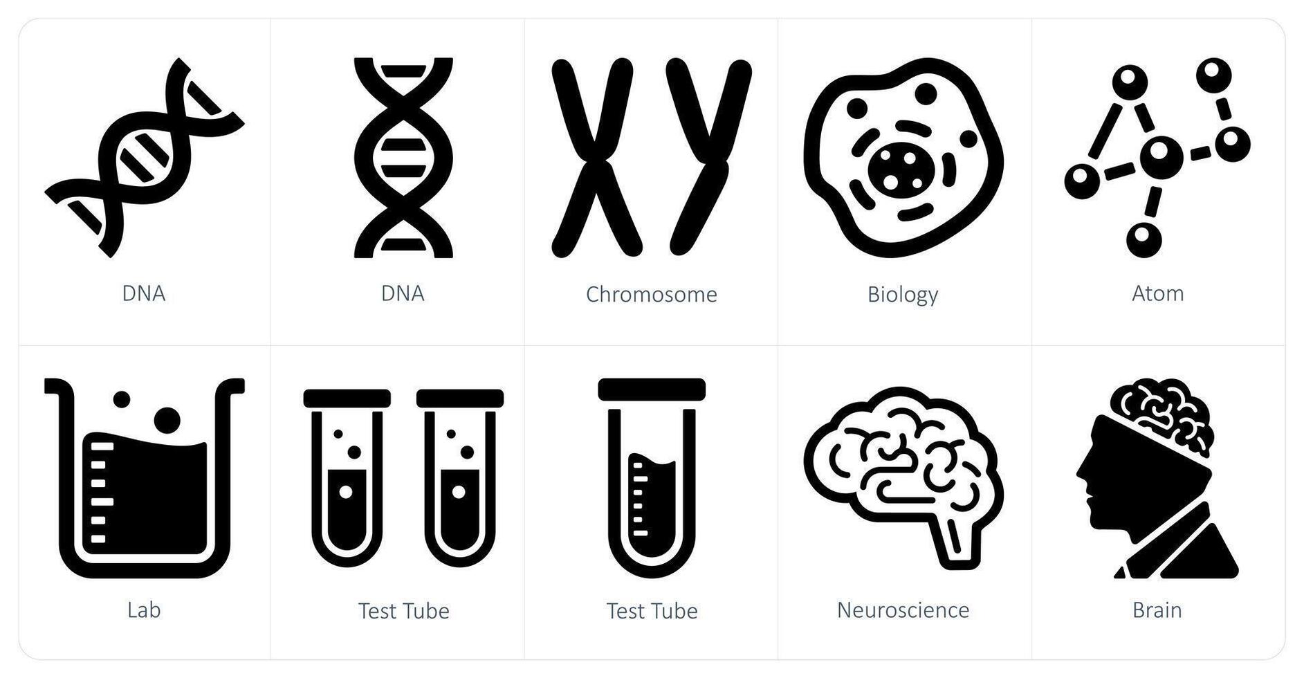 une ensemble de dix science et expérience Icônes comme adn, chromosome, la biologie vecteur