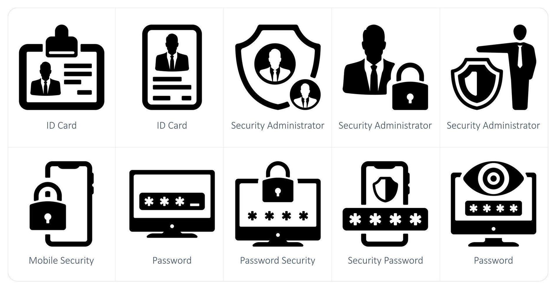 une ensemble de dix Sécurité Icônes comme id carte, Sécurité administrateur vecteur