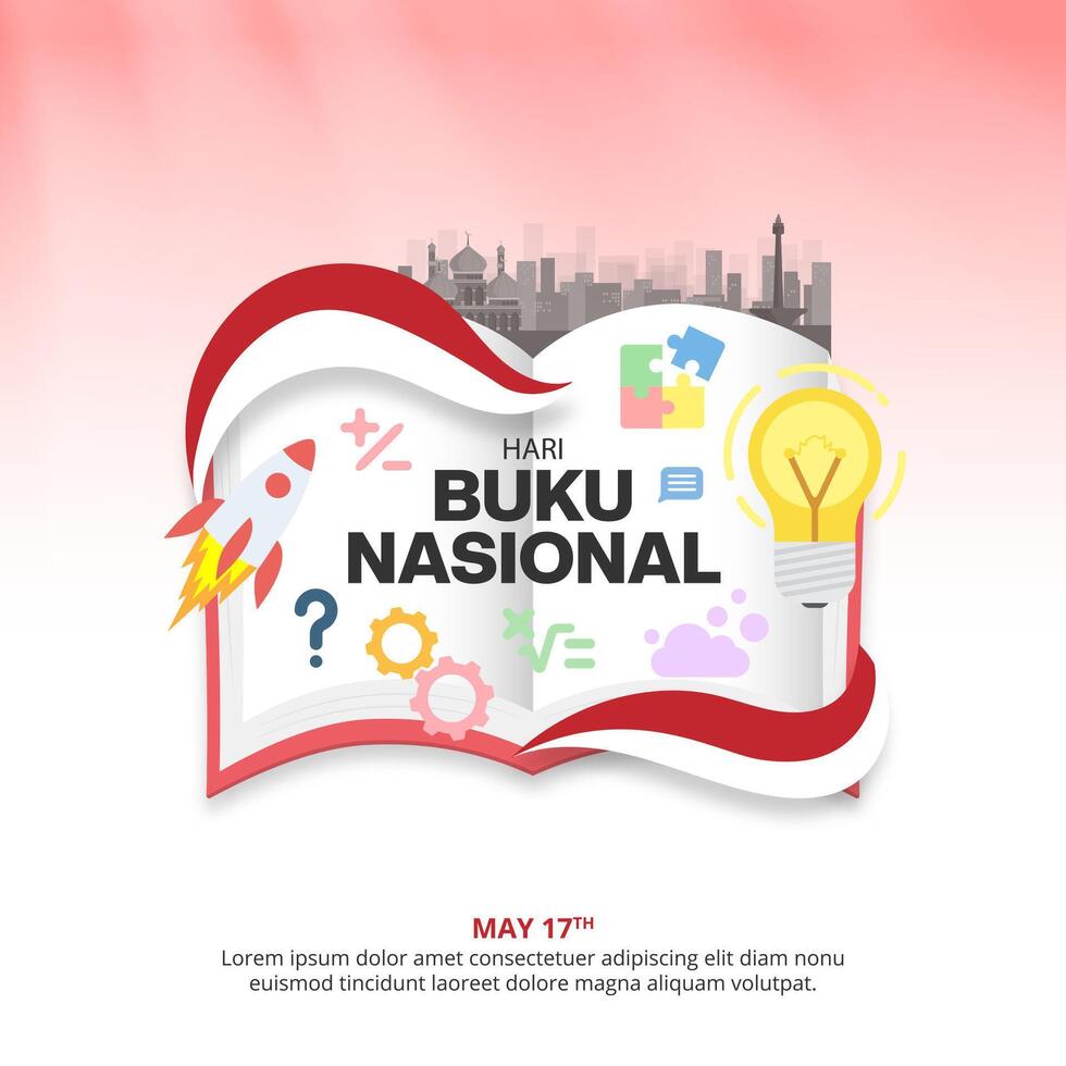 hari buku nasal ou Indonésie nationale livre journée avec un ouvert livre vecteur