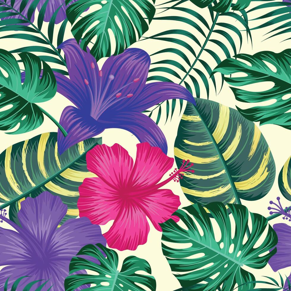 motif floral sans couture avec des feuilles. fond tropical vecteur