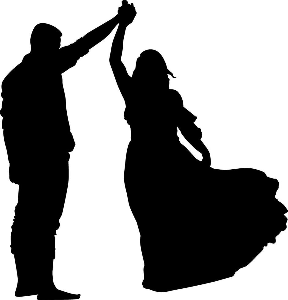 silhouette romantique couple Danse sur le blanc Contexte vecteur