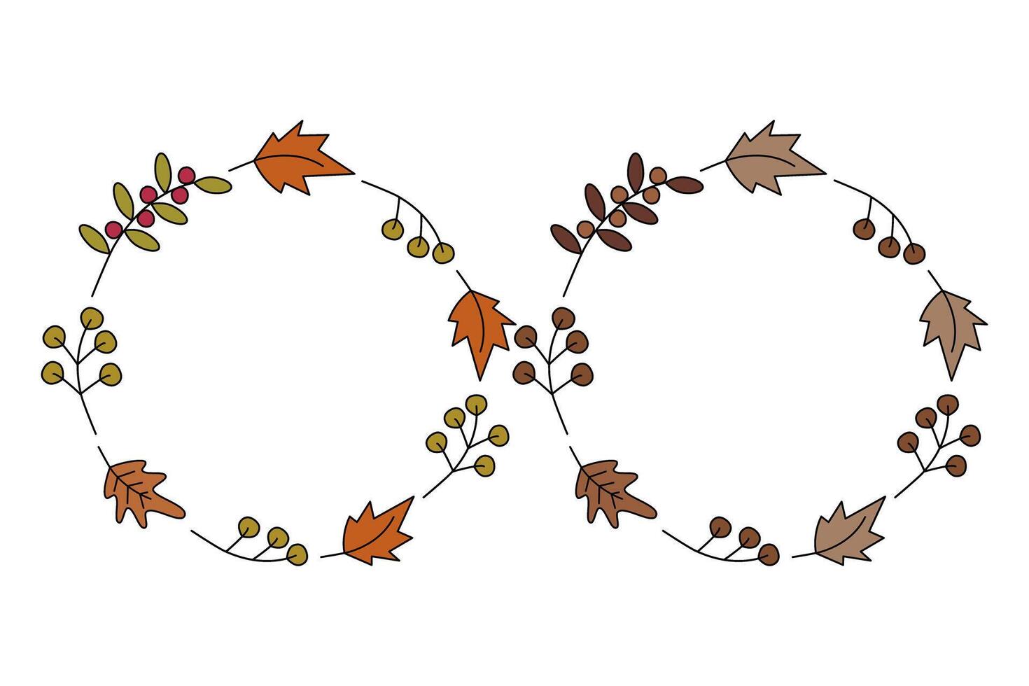abstrait cercle cadres de l'automne feuilles et brindilles baie copie espace l'automne salutation cartes modèle ensemble de 2 isoler eps conception concept pour caractères, action de grâces salutations ou affiches, bannières vecteur