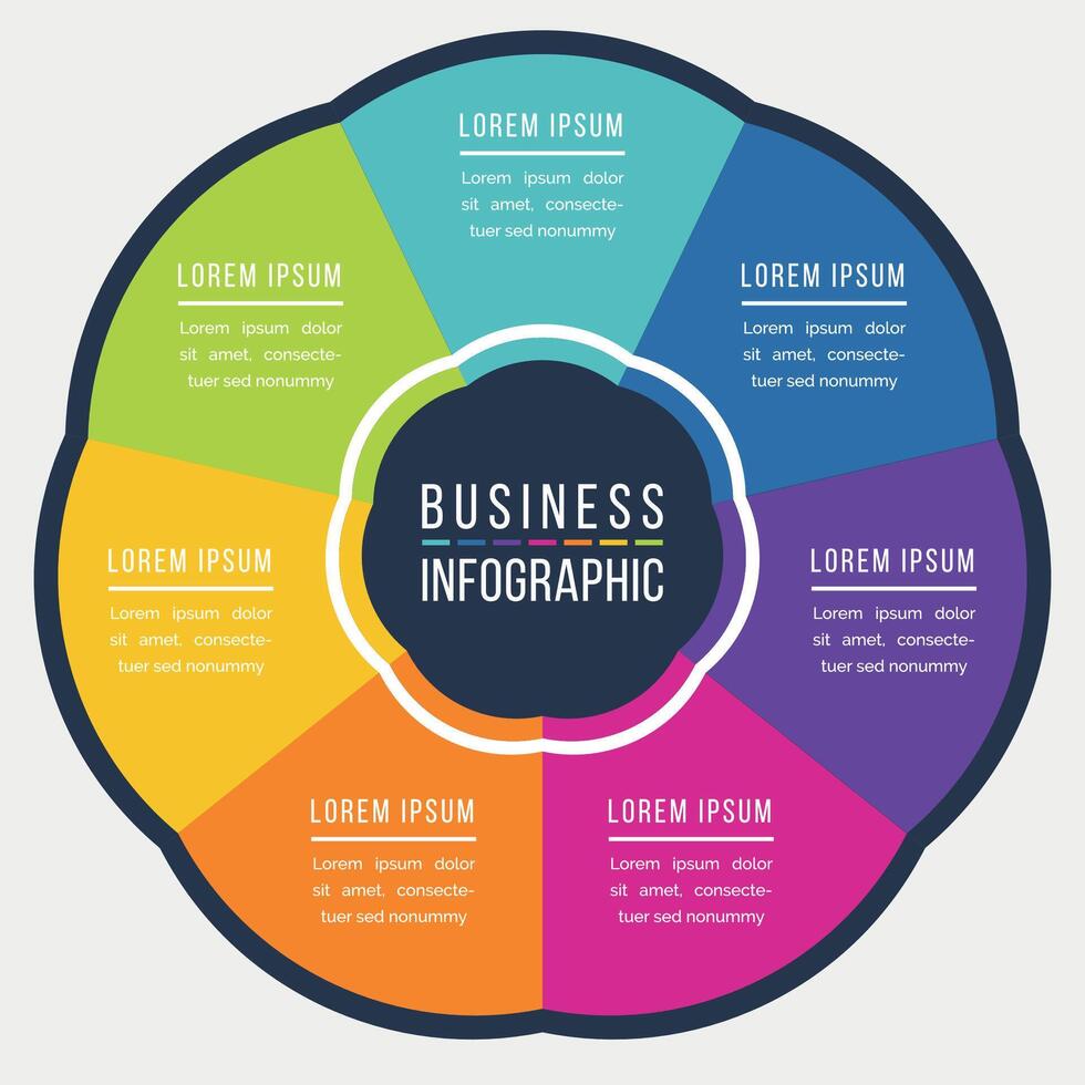 sept pas infographie cercle conception modèle pour affaires information sept objets vecteur