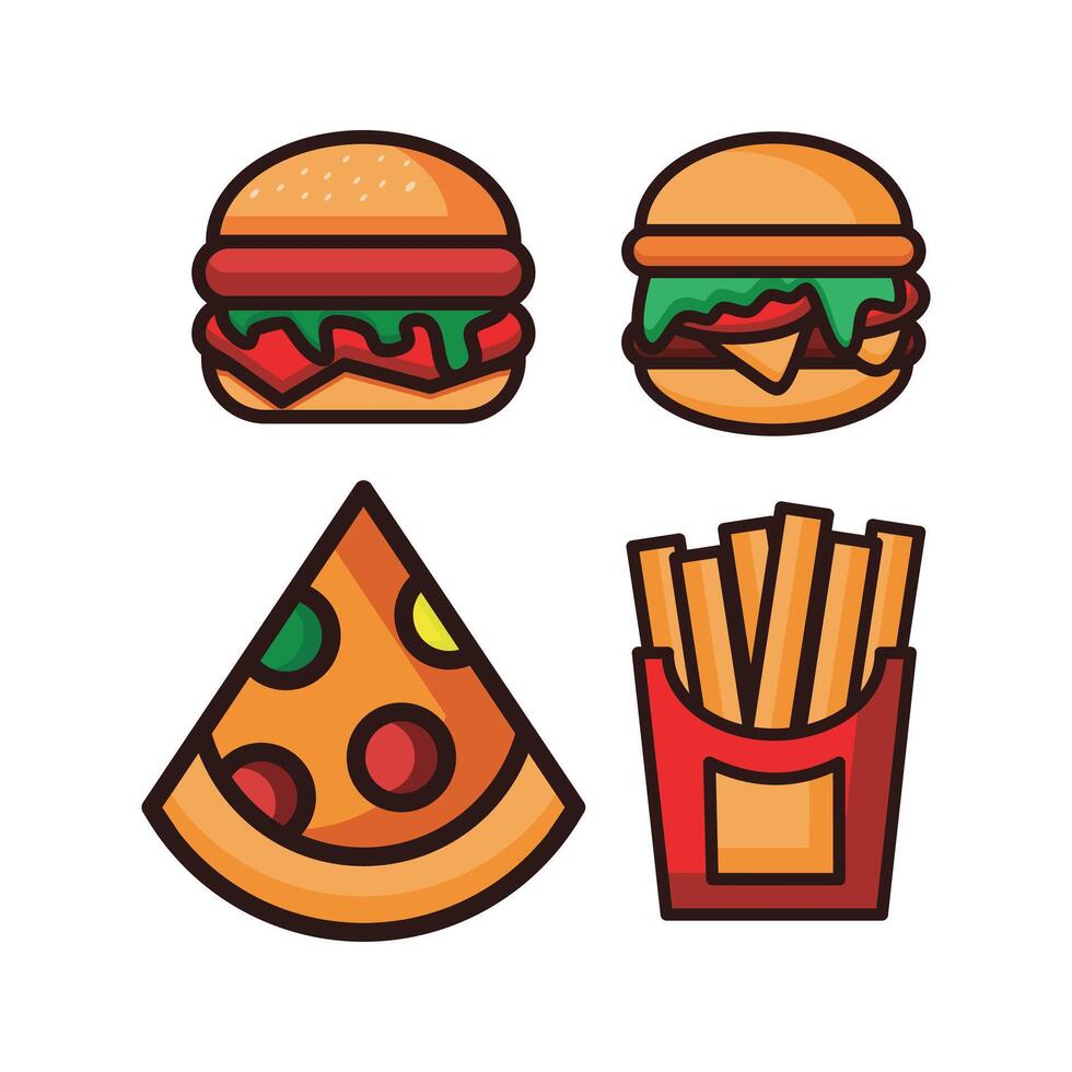 dessin animé isométrique Burger, pizza, Patate icône, isolé illustration vecteur