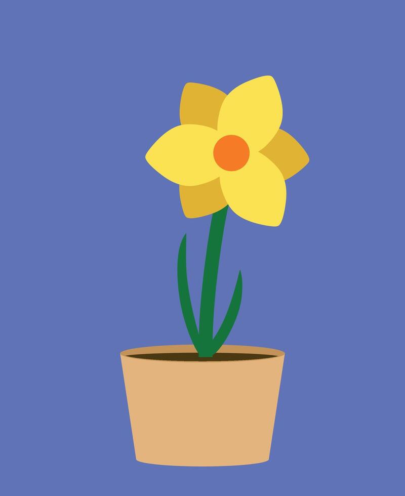 mignonne Jaune fleur avec pétales dans une Jaune pot sur bleu Contexte vecteur