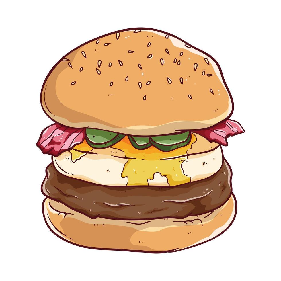 coloré main dessin Oeuf Burger avec Bacon vecteur