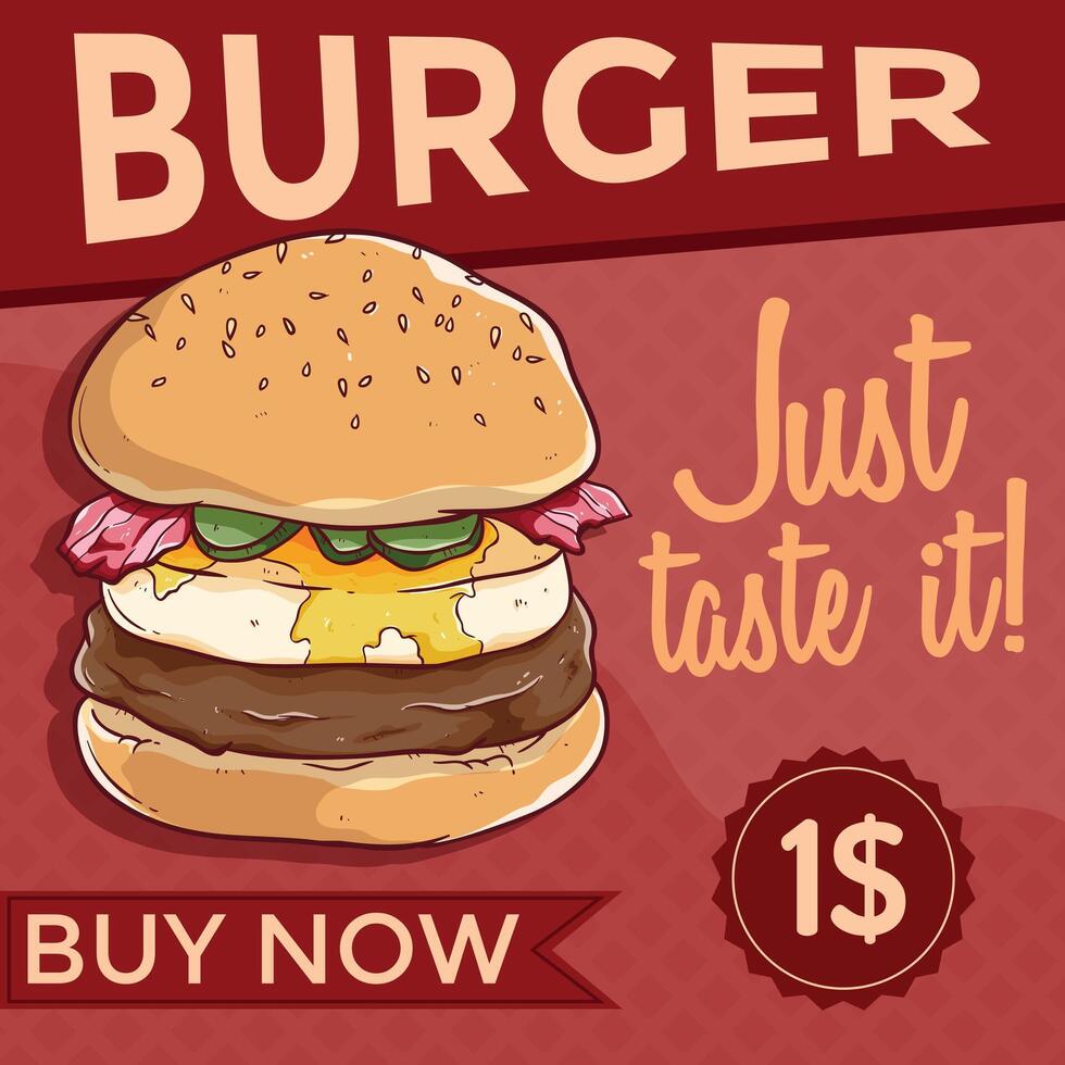 main dessin Burger bannière ou affiche vecteur