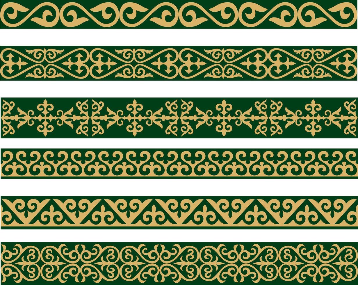 ensemble de or et vert sans couture kazakh nationale ornement. ethnique modèle de le nomade les peuples de le génial steppe, le les turcs. frontière, Cadre les mongols, kirghize, bouriates, kalmouks. vecteur