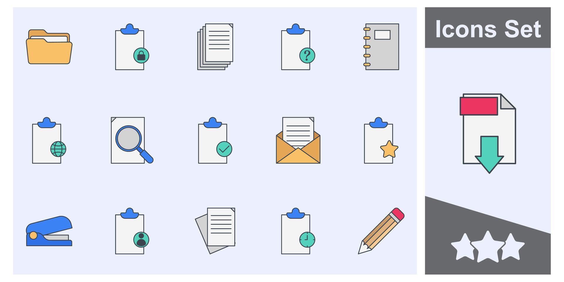 presse-papiers, liste de contrôle, rapport, enquête ou accord icône ensemble symbole collection, logo isolé illustration vecteur