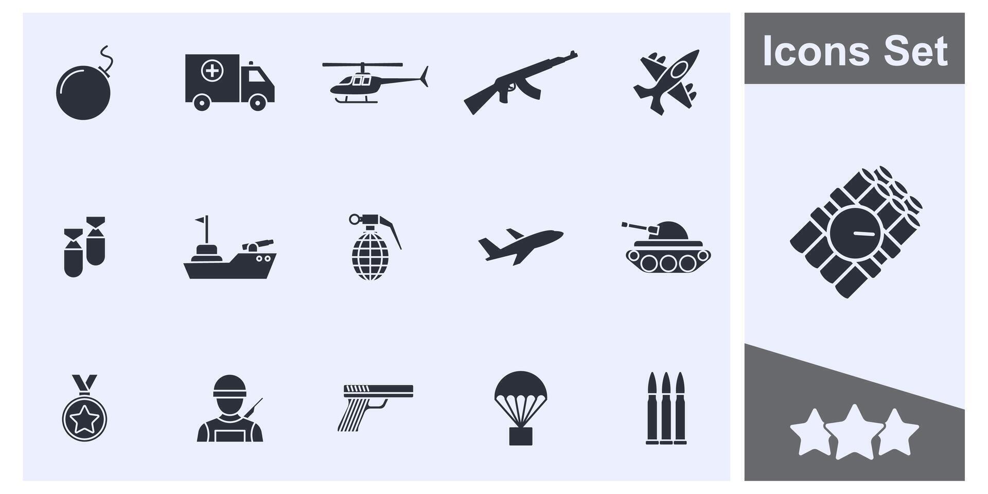 guerre, militaire, armée icône ensemble symbole collection, logo isolé illustration vecteur