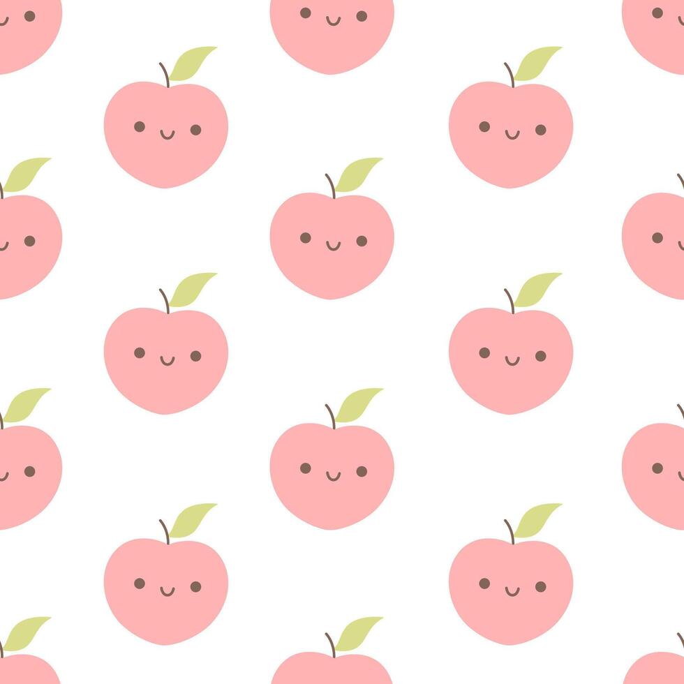 sans couture modèle avec mignonne dessin animé pêche personnages. fruit sans couture modèle vecteur