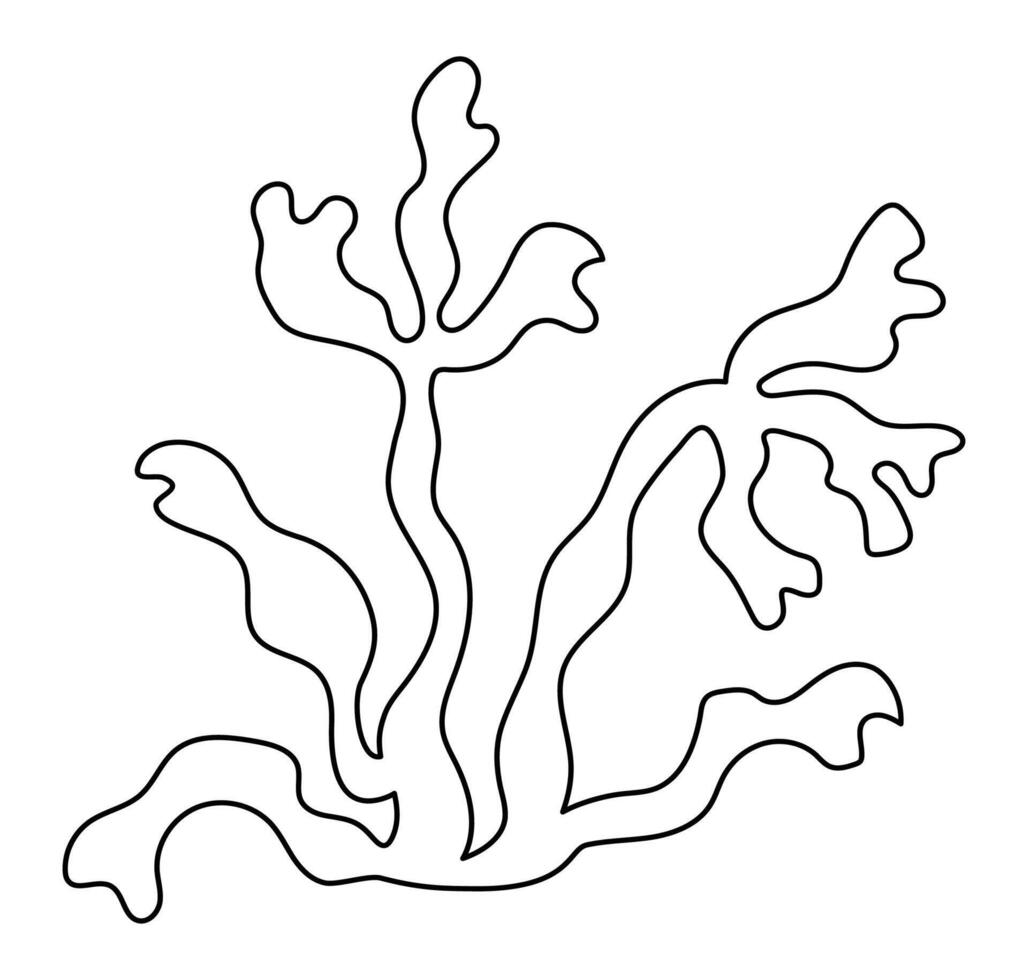 noir et blanc corail icône. en dessous de le mer ligne illustration avec mignonne algues. océan plante clipart. dessin animé sous-marin ou Marin agrafe art ou coloration page pour les enfants vecteur