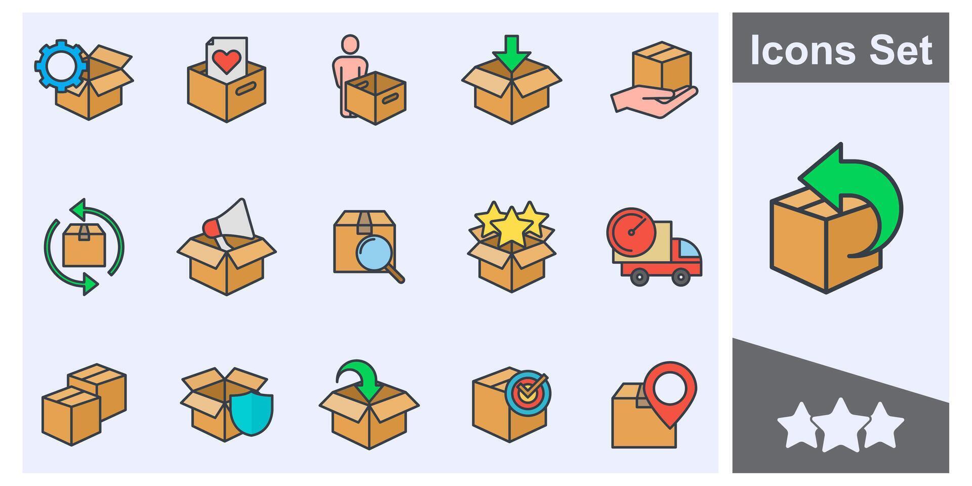 boîte livraison, livraison paquet icône ensemble symbole collection, logo isolé illustration vecteur
