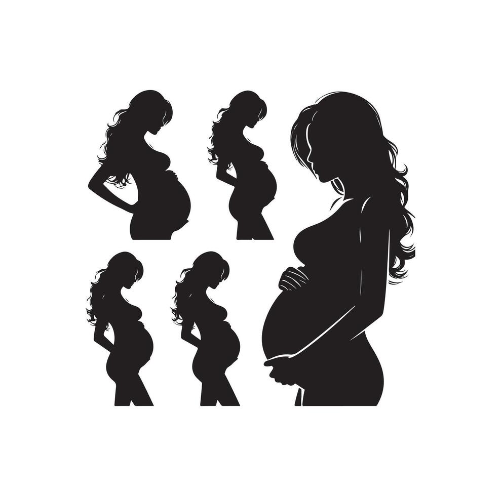 Enceinte femme silhouette illustration isolé sur blanc Contexte vecteur