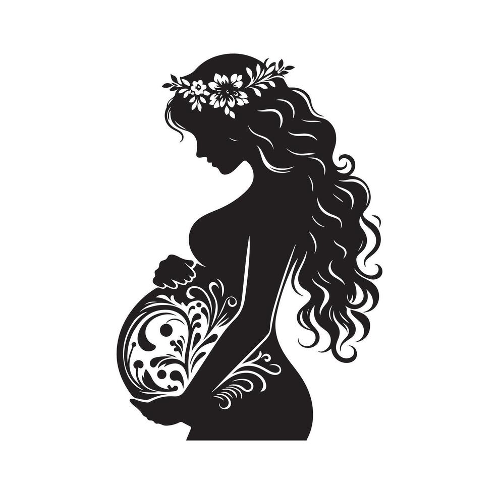 Enceinte femme silhouette illustration isolé sur blanc Contexte vecteur