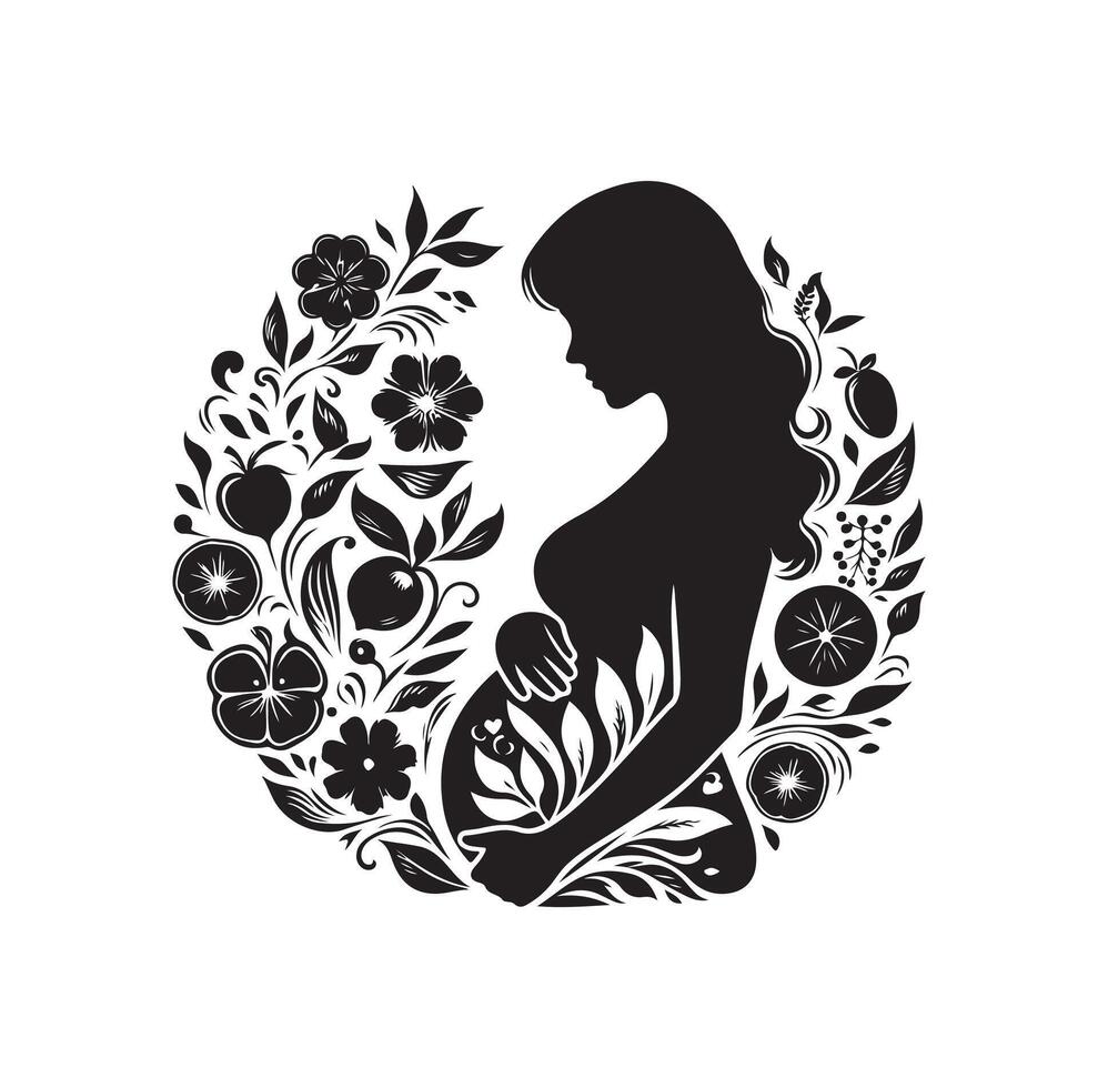 Enceinte femme silhouette illustration isolé sur blanc Contexte vecteur