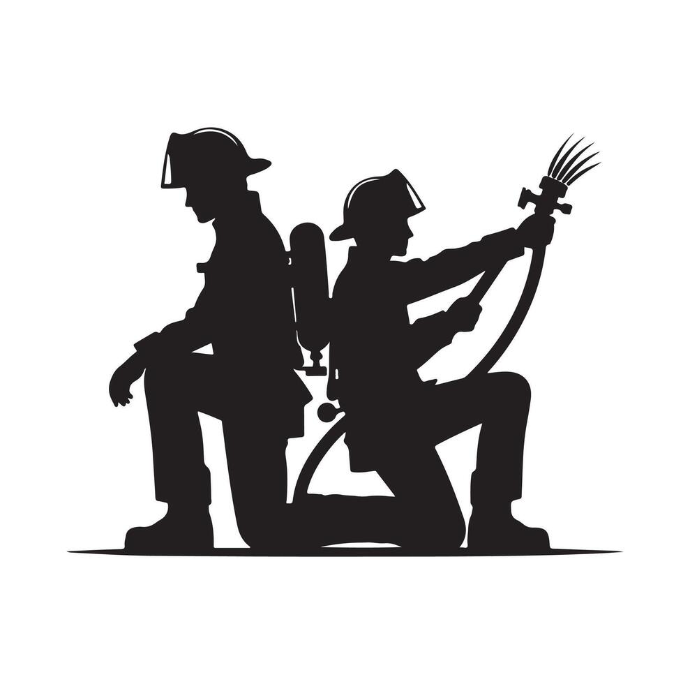 sapeurs pompiers pose silhouette illustration vecteur