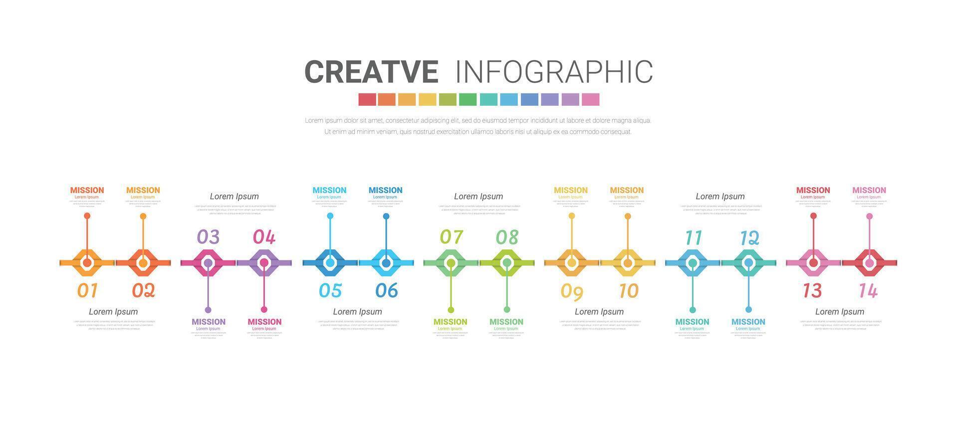 infographie conception modèle avec Nombres 14 option pour présentation infographie, chronologie infographies, pas ou processus. vecteur