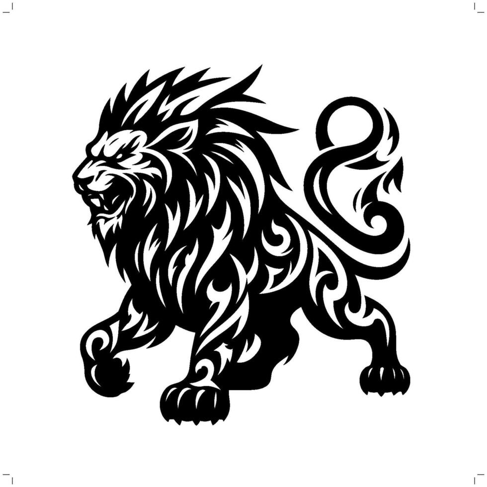 lion, Leo dans moderne tribal tatouage, abstrait ligne art de animaux, minimaliste contour. vecteur