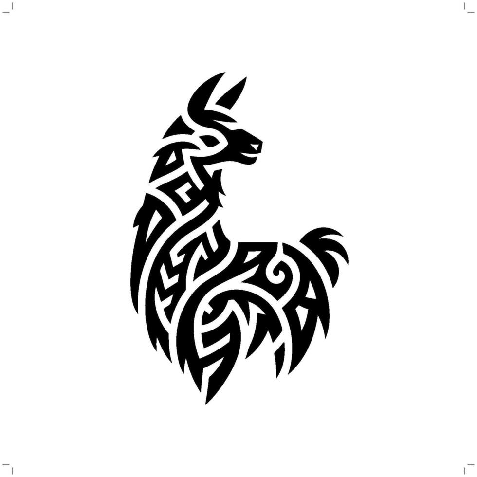 lama, alpaga dans moderne tribal tatouage, abstrait ligne art de animaux, minimaliste contour. vecteur
