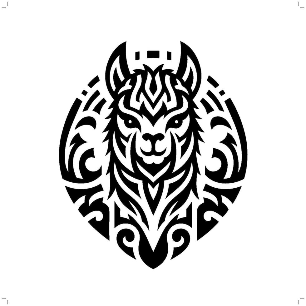 lama , alpaga dans moderne tribal tatouage, abstrait ligne art de animaux, minimaliste contour. vecteur