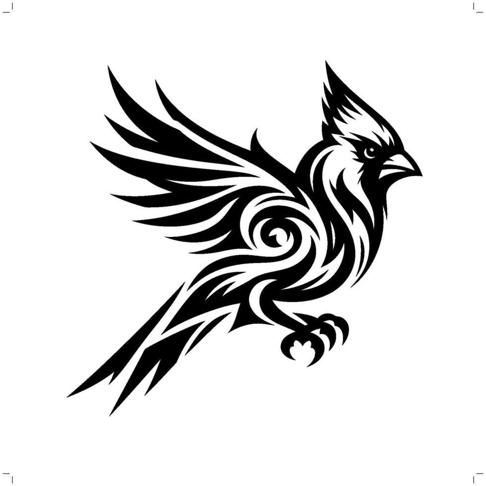 cardinal oiseau dans moderne tribal tatouage, abstrait ligne art de animaux, minimaliste contour. vecteur