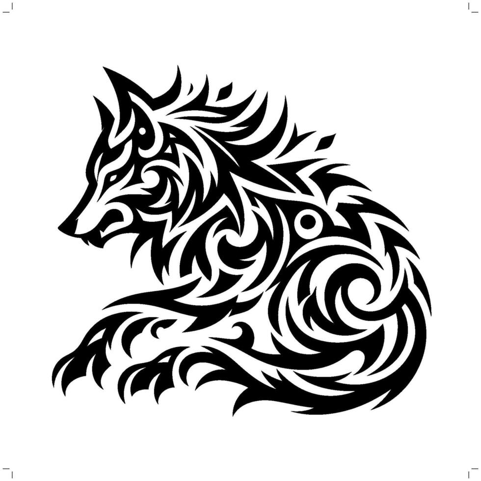 Loup dans moderne tribal tatouage, abstrait ligne art de animaux, minimaliste contour. vecteur