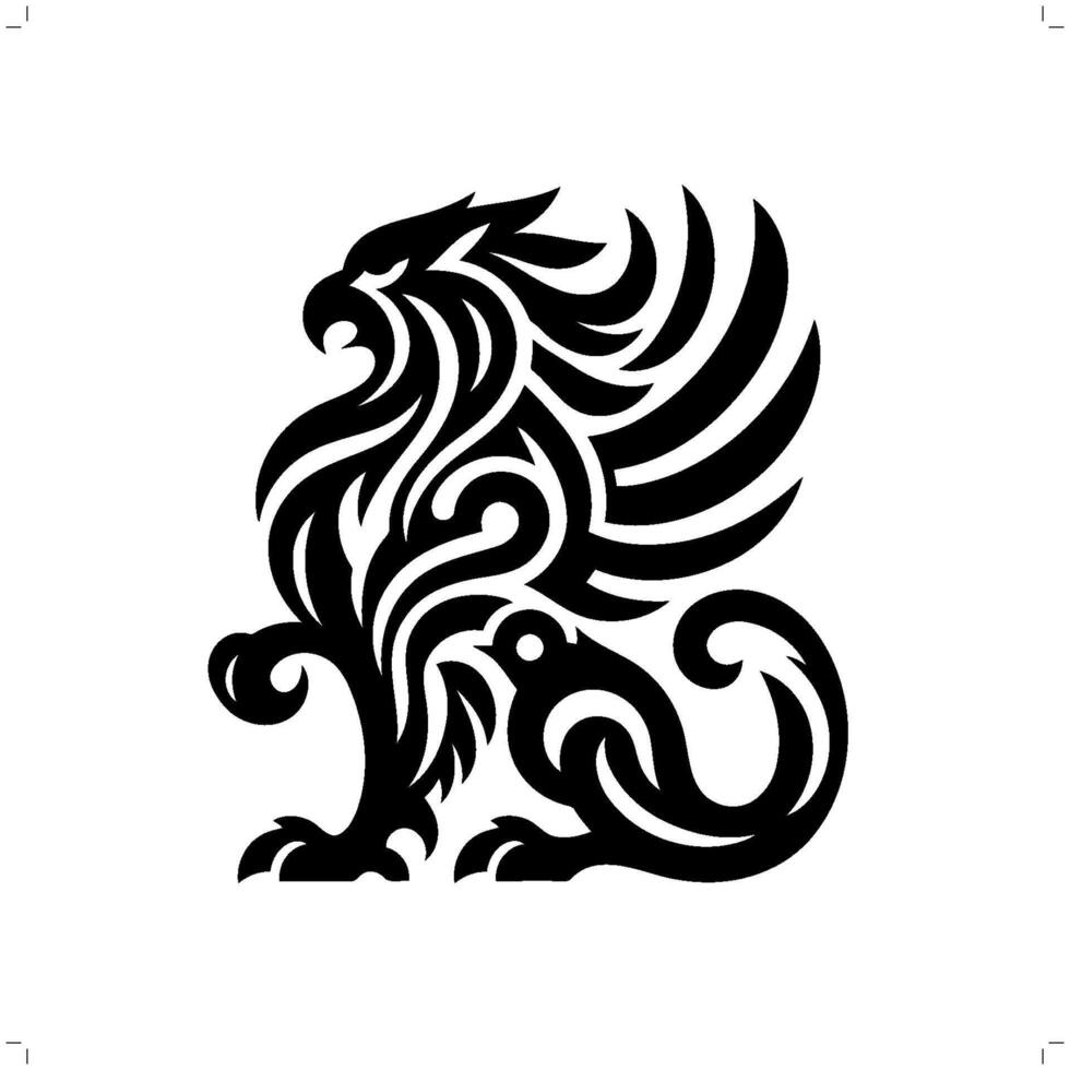 griffon , mythologie créature dans moderne tribal tatouage, abstrait ligne art, minimaliste contour. vecteur